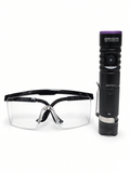 The Origin UV Candler standing beside the UV safety glasses supplied with it.