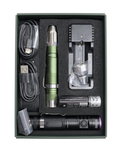 The complete Origin Candler Kit laid out in its presentation box — both candlers, cone nozzle, charger, batteries and USB cables.